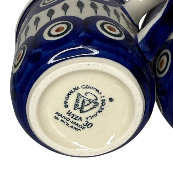 Boleslawiec Polish Pottery Peacock Mugs Pair of 2 Handmade Stoneware - Picture 5 of 9